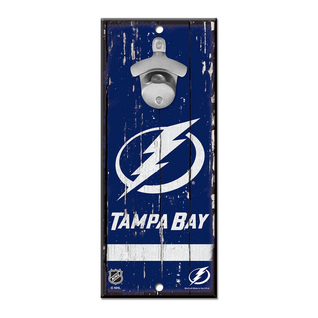 Abridor de botellas de madera de 5 x 11 pulgadas con letrero de Tampa Bay Lightning