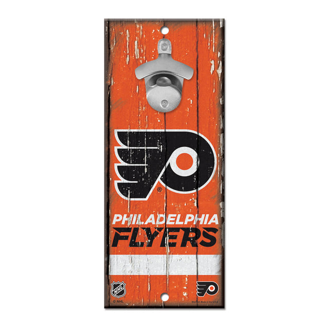 Abridor de botellas de madera de 5 x 11 pulgadas con letrero de los Philadelphia Flyers