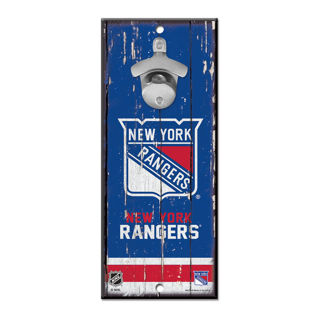 Abridor de botellas de madera de 5 x 11 pulgadas con letrero de los New York Rangers