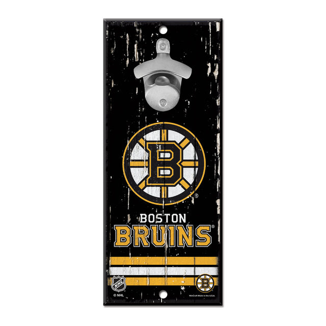 Abridor de botellas de madera de 5 x 11 pulgadas con letrero de los Boston Bruins