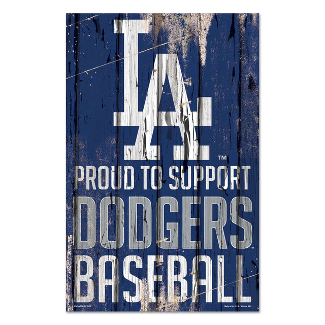 Cartel de madera de 11 x 17 de los Dodgers de Los Ángeles Orgullosos de apoyar el diseño