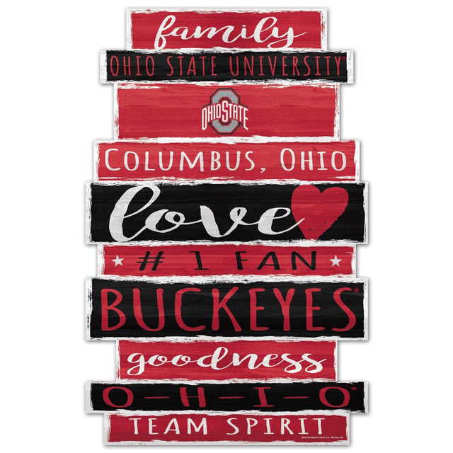 Letrero de madera de 11 x 17 de Ohio State Buckeyes con diseño de palabras familiares