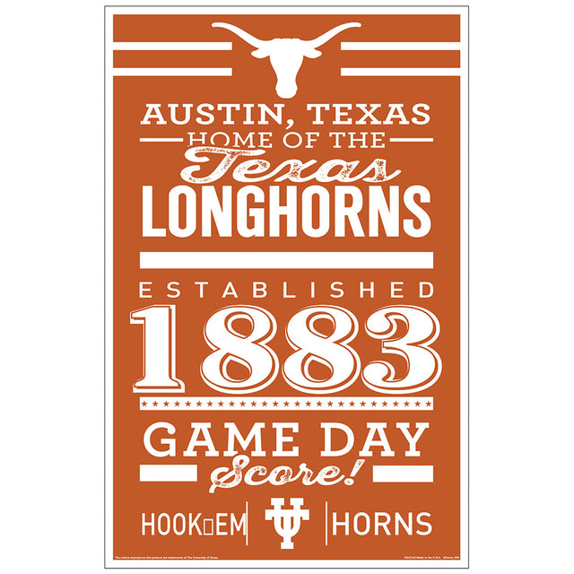 Letrero de madera de 11 x 17 de Texas Longhorns con diseño establecido