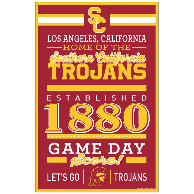 USC Trojans Sign 11x17 Wood Established Design