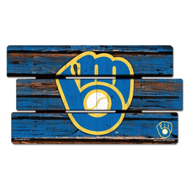 Letrero de los Milwaukee Brewers de 14 x 25 cm estilo valla de madera