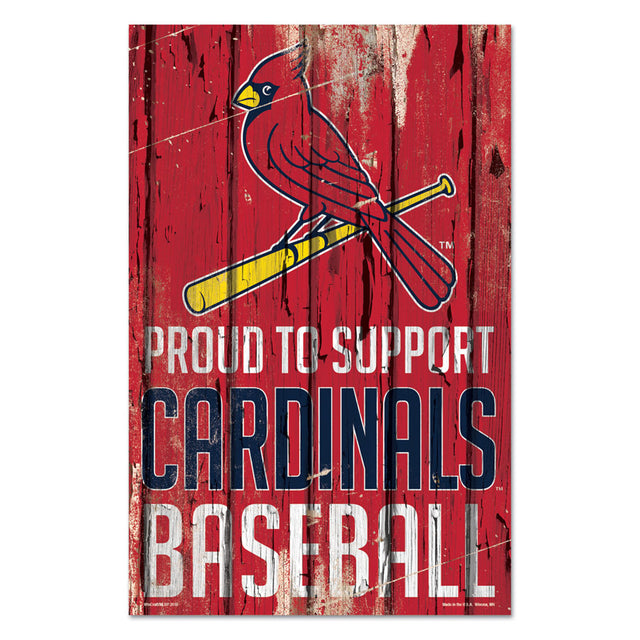 Letrero de madera de los St. Louis Cardinals de 11 x 17 pulgadas Orgulloso de apoyar el diseño