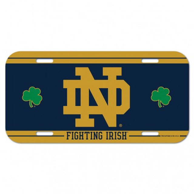 Notre Dame Fighting Irish License Plate Plastic Shamrocks Design