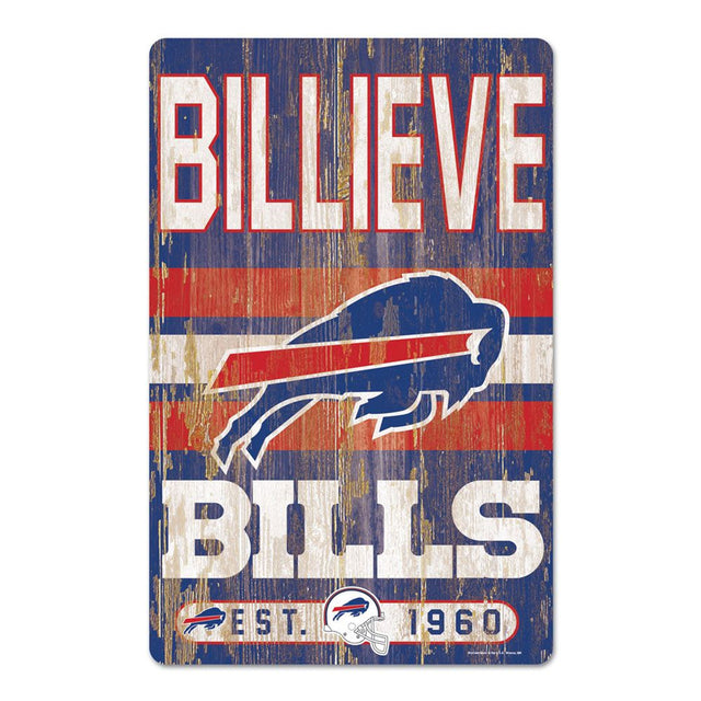 Letrero de madera de 11 x 17 de los Buffalo Bills con diseño de eslogan