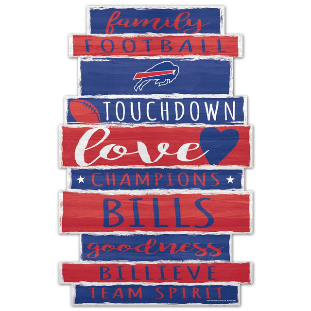 Letrero de madera de los Buffalo Bills de 11 x 17 con diseño de palabras familiares