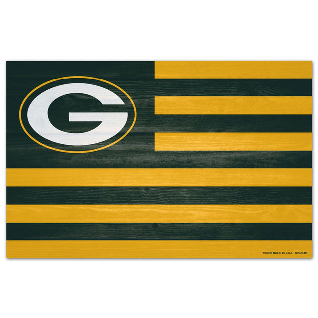 Green Bay Packers Sign 11x17 Wood American Flag Design