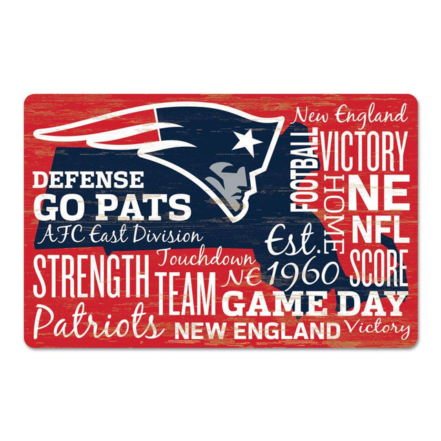 Letrero de madera de 11 x 17 de los New England Patriots con diseño establecido