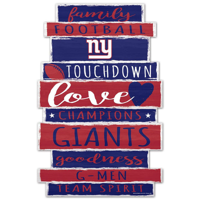 Letrero de madera de los New York Giants de 11 x 17 con diseño de palabras familiares