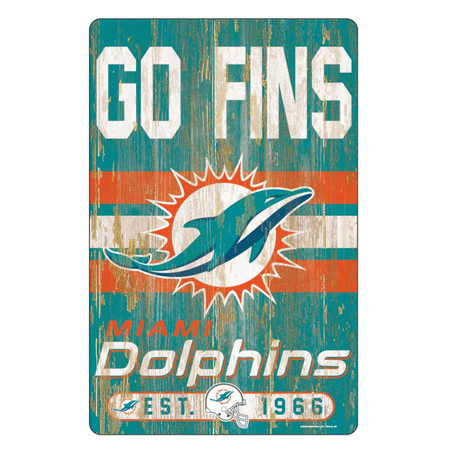 Letrero de madera de 11 x 17 de los Miami Dolphins con diseño de eslogan