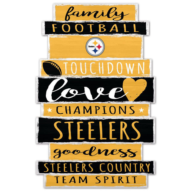 Letrero de madera de los Pittsburgh Steelers de 11 x 17 con diseño de palabras familiares