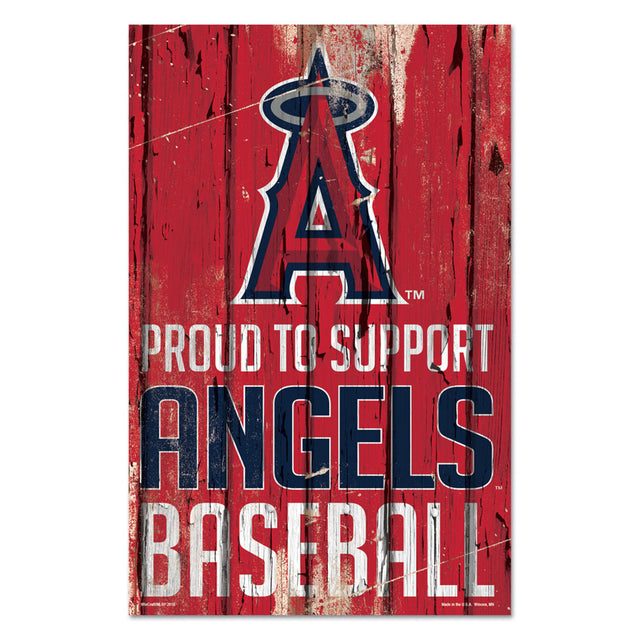 Letrero de madera de 11 x 17 de Los Angeles Angels Orgullosos de apoyar el diseño