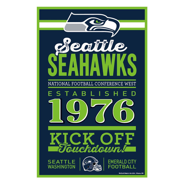 Letrero de madera de los Seattle Seahawks de 11 x 17 pulgadas con diseño establecido