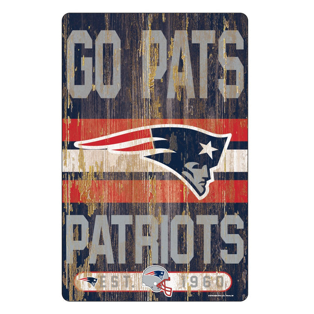 Letrero de madera de 11 x 17 de los New England Patriots con diseño de eslogan