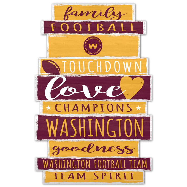 Letrero de madera del equipo de fútbol de Washington de 11 x 17 pulgadas con diseño de palabras familiares