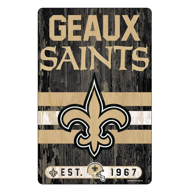 Letrero de madera de 11 x 17 de los New Orleans Saints con diseño de eslogan