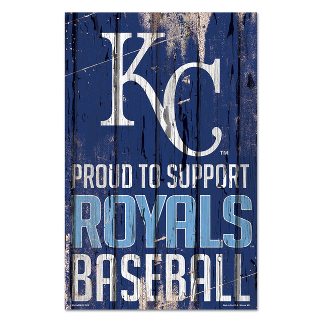 Cartel de madera de 11 x 17 de los Kansas City Royals. Orgullosos de apoyar el diseño