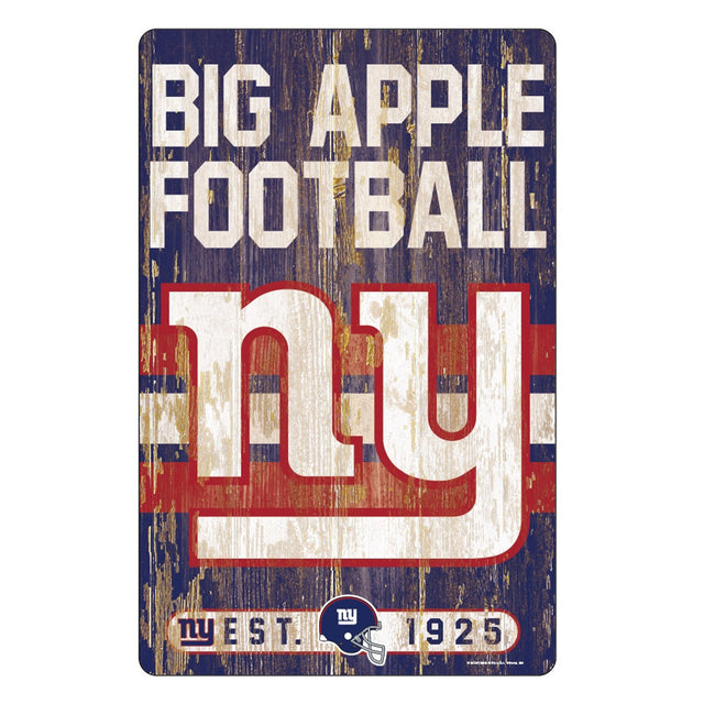 Letrero de madera de 11 x 17 de los New York Giants con diseño de eslogan