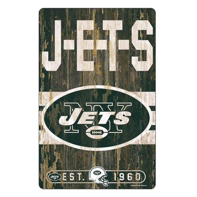 Letrero de madera de 11 x 17 de los New York Jets con diseño de eslogan