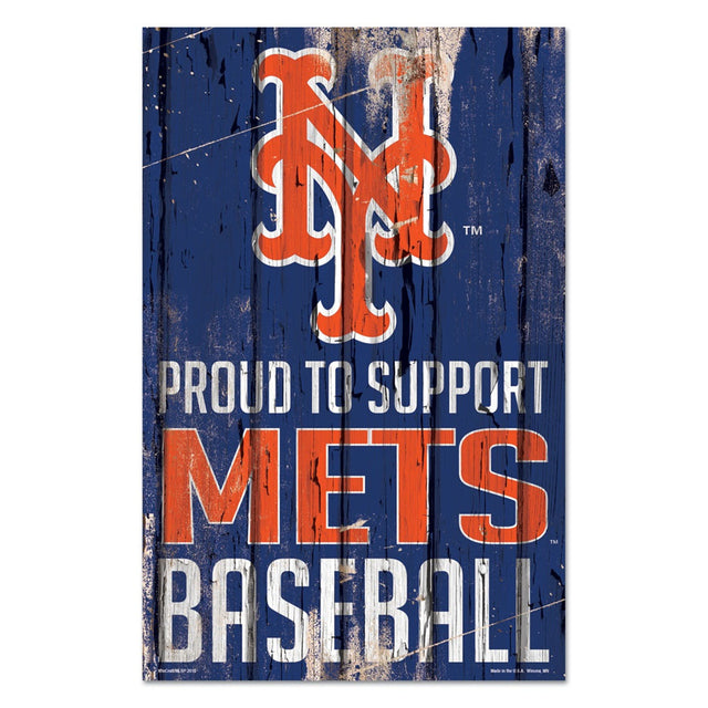 Cartel de madera de 11 x 17 de los New York Mets: orgullosos de apoyar el diseño