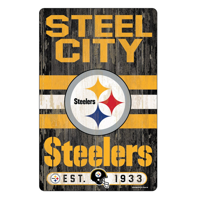 Letrero de madera de 11 x 17 de los Pittsburgh Steelers con diseño de eslogan