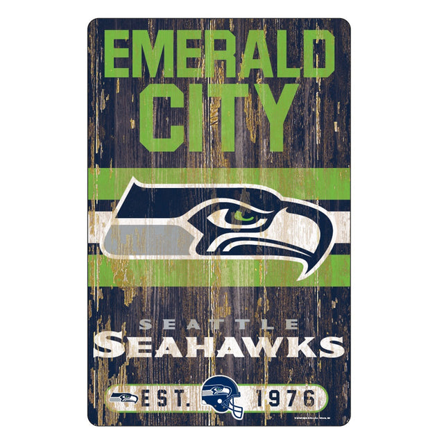 Letrero de madera de 11 x 17 de los Seattle Seahawks con diseño de eslogan