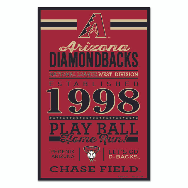 Letrero de madera de 11 x 17 de los Arizona Diamondbacks con diseño establecido