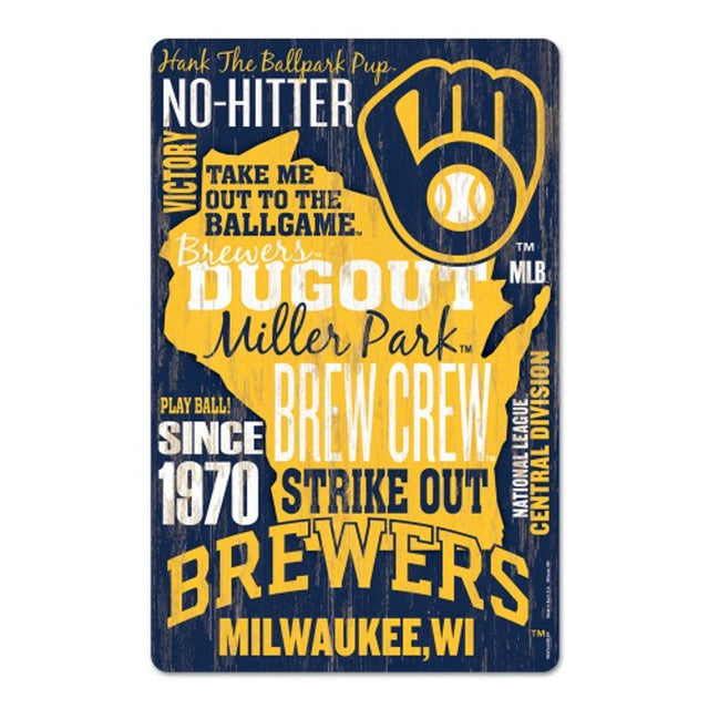 Letrero de madera de 11 x 17 de los Milwaukee Brewers con diseño de texto