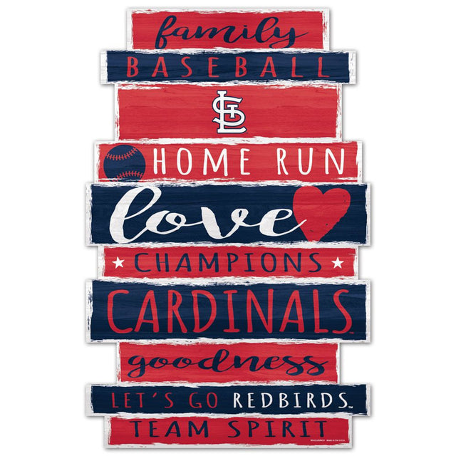 Letrero de madera de los St. Louis Cardinals de 11 x 17 con diseño de palabras familiares