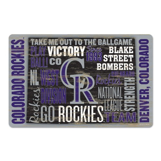 Letrero de madera de 11 x 17 de los Colorado Rockies con diseño de palabras