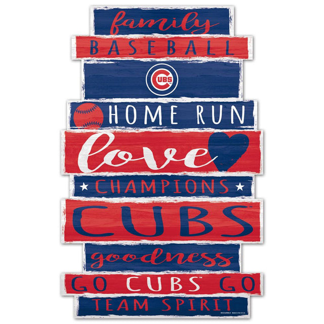 Letrero de madera de los Chicago Cubs de 11 x 17 con diseño de familia de palabras