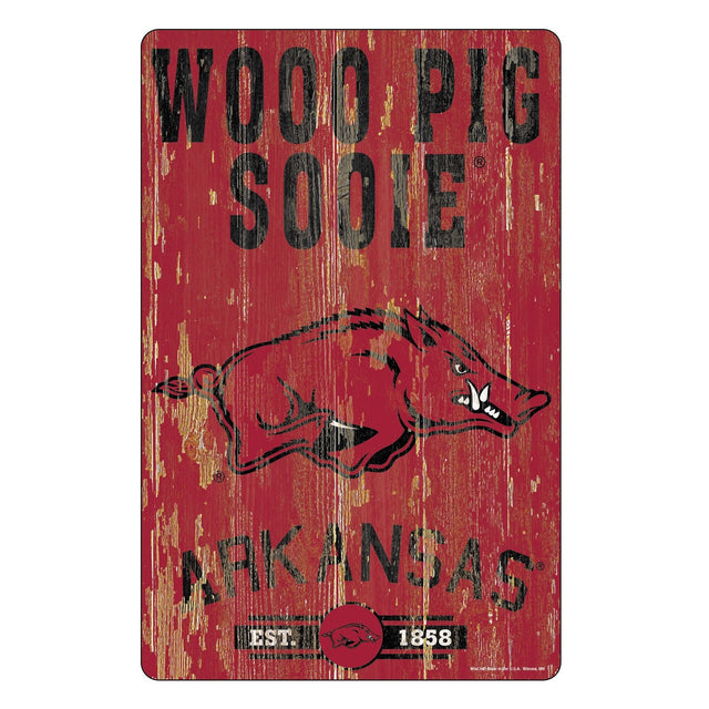 Letrero de madera de 11 x 17 de Arkansas Razorbacks con diseño de eslogan