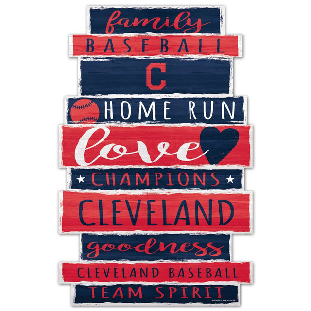 Letrero de madera de los Cleveland Indians de 11 x 17 con diseño de palabras familiares