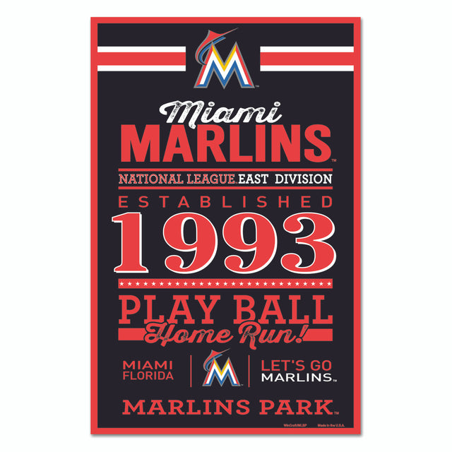 Letrero de madera de los Miami Marlins de 11 x 17 pulgadas, diseño establecido