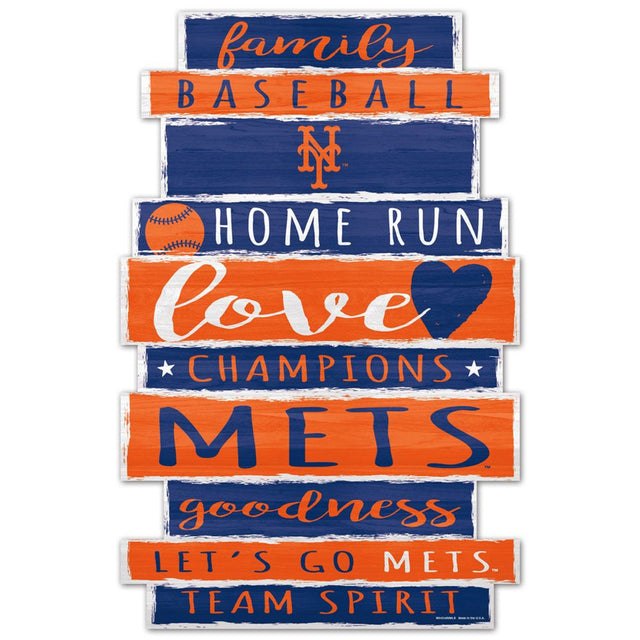 Letrero de madera de los New York Mets de 11 x 17 con diseño de palabras familiares