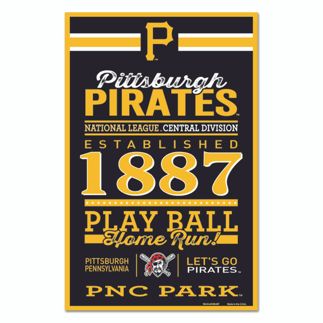 Letrero de madera de los Piratas de Pittsburgh de 11 x 17 pulgadas