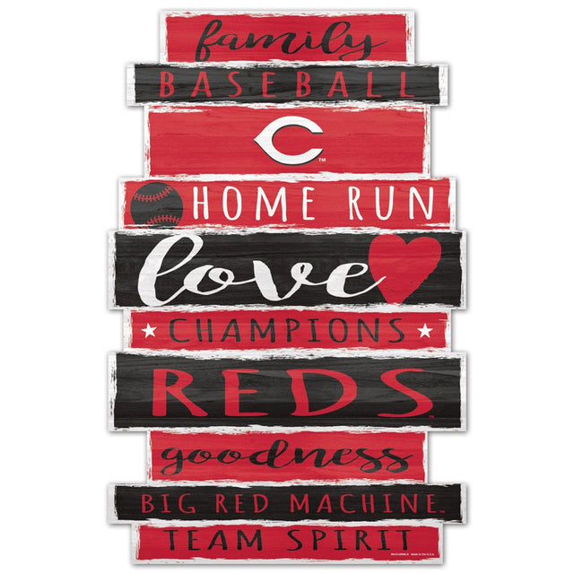 Letrero de madera de los Cincinnati Reds de 11 x 17 con diseño de palabras familiares