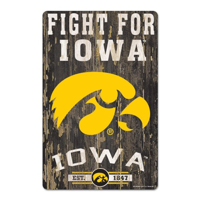 Letrero de madera de 11 x 17 de Iowa Hawkeyes con diseño de eslogan