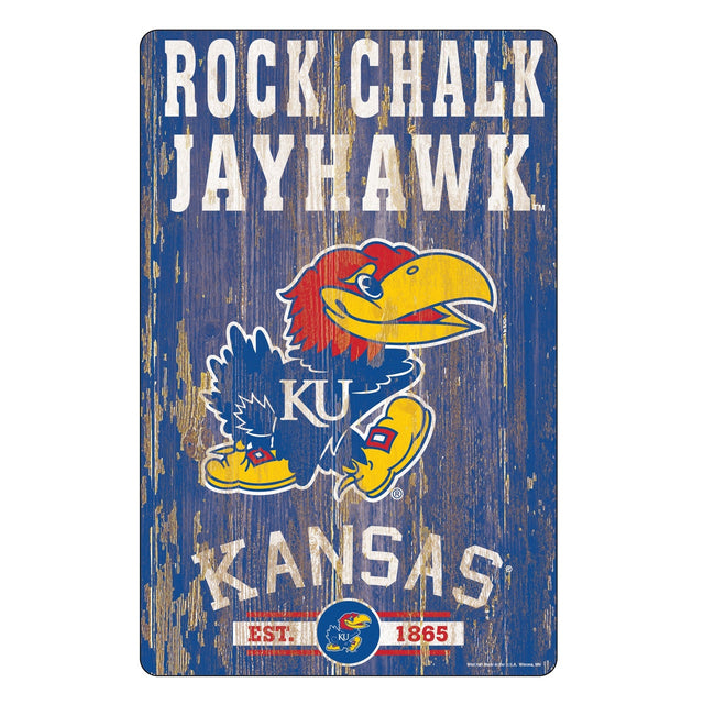 Letrero de madera de 11 x 17 de los Kansas Jayhawks con diseño de eslogan