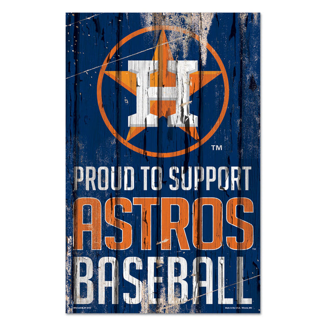 Letrero de madera de 11 x 17 de los Houston Astros: orgullosos de apoyar el diseño