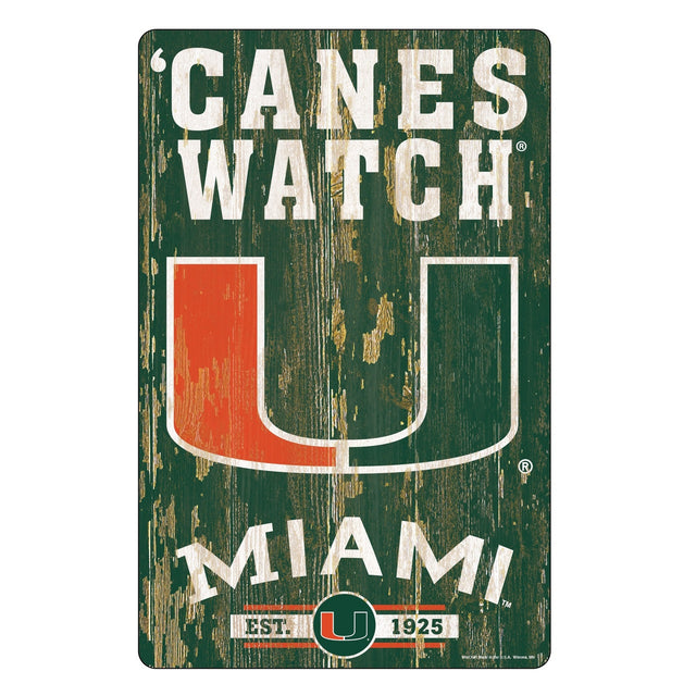 Letrero de madera de 11 x 17 de los Miami Hurricanes con diseño de eslogan