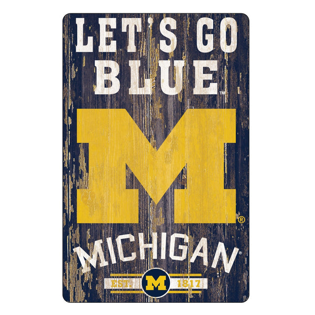 Letrero de madera de 11 x 17 de los Wolverines de Michigan con diseño de eslogan