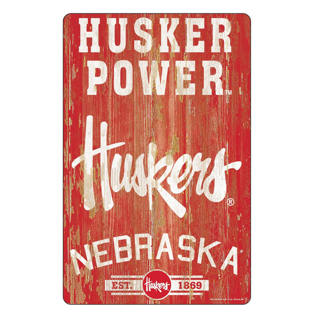 Letrero de madera de 11 x 17 de los Nebraska Cornhuskers con diseño de eslogan