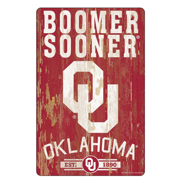 Letrero de madera de 11 x 17 de los Oklahoma Sooners con diseño de eslogan