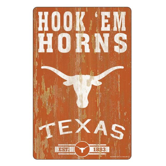 Letrero de madera de 11 x 17 de Texas Longhorns con diseño de eslogan