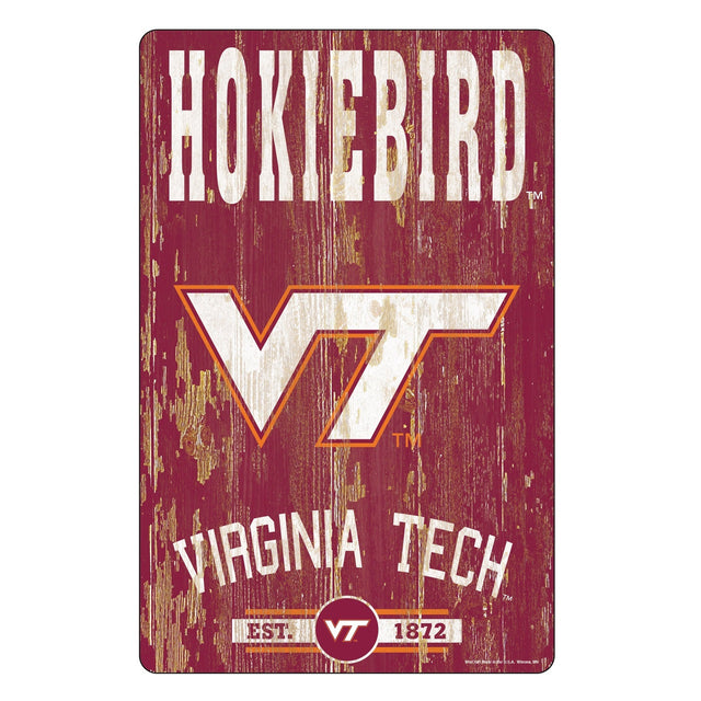 Letrero de madera de 11 x 17 de Virginia Tech Hokies con diseño de eslogan