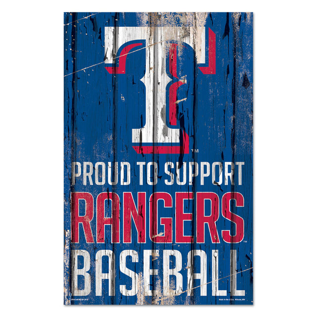 Los Texas Rangers firman un cartel de madera de 11 x 17 con el orgullo de apoyar el diseño